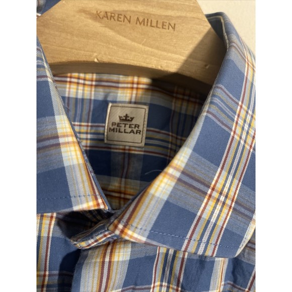Peter Millar Men's Blue Yellow White Plaid Print Button Down Shirt Size L - Picture 4 of 8